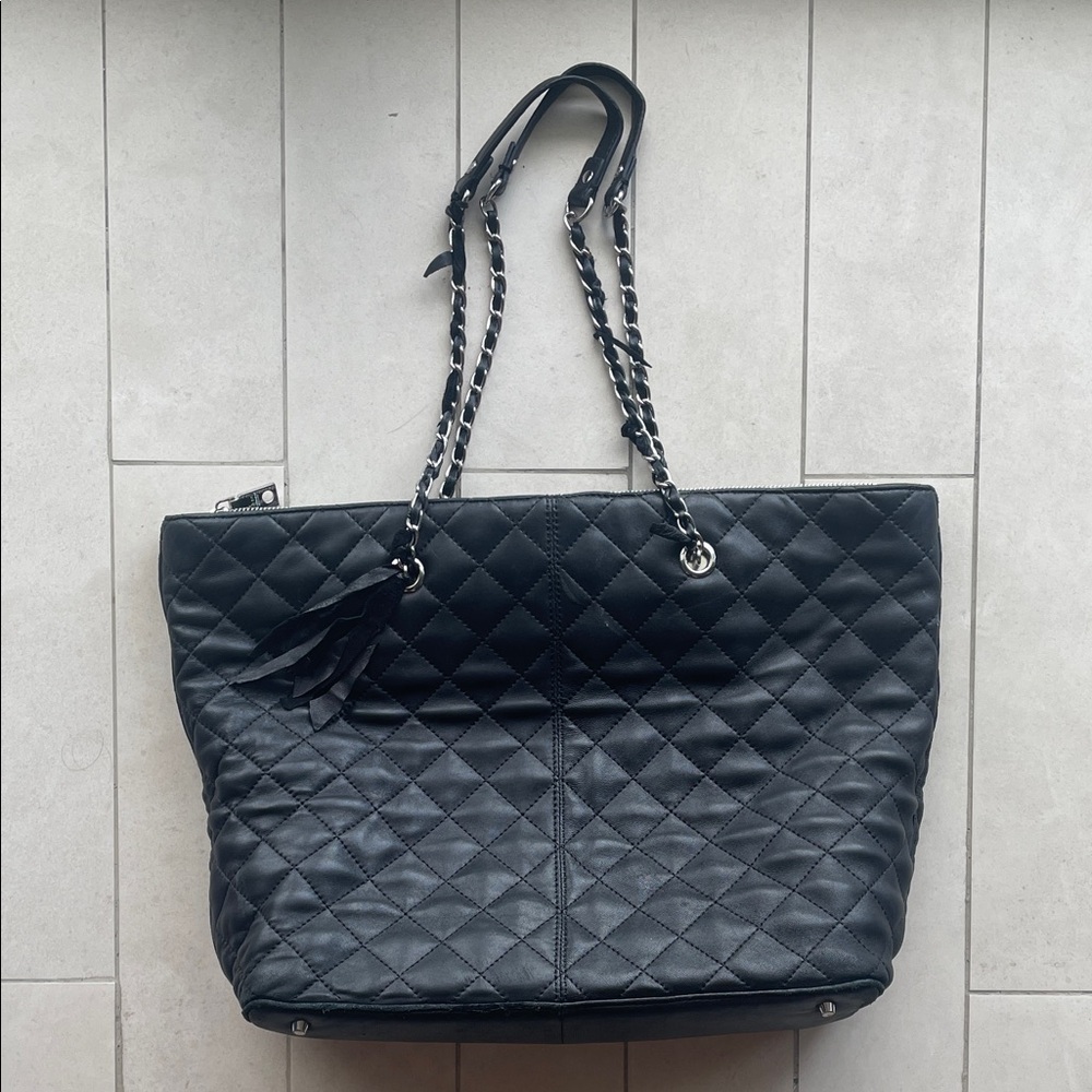 DKNY Black Quilted Leather Tote Bag- chanel-like